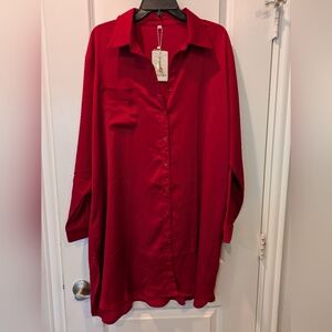 Gorgeous Vibrant Red Garment Shirt Dras With Pockets NWT XL